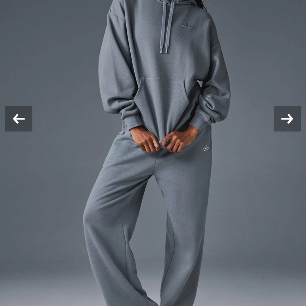 ALO Yoga Steel Grey Accolade Hoodie And Straight Leg Sweatpants Set m